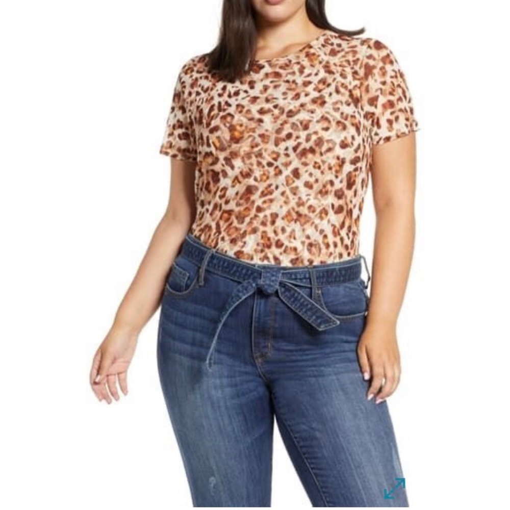 New HALOGEN leopard print mesh top